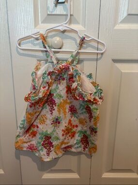 Janie and Jack White Floral Ruffle Camisole with Multicolor Print